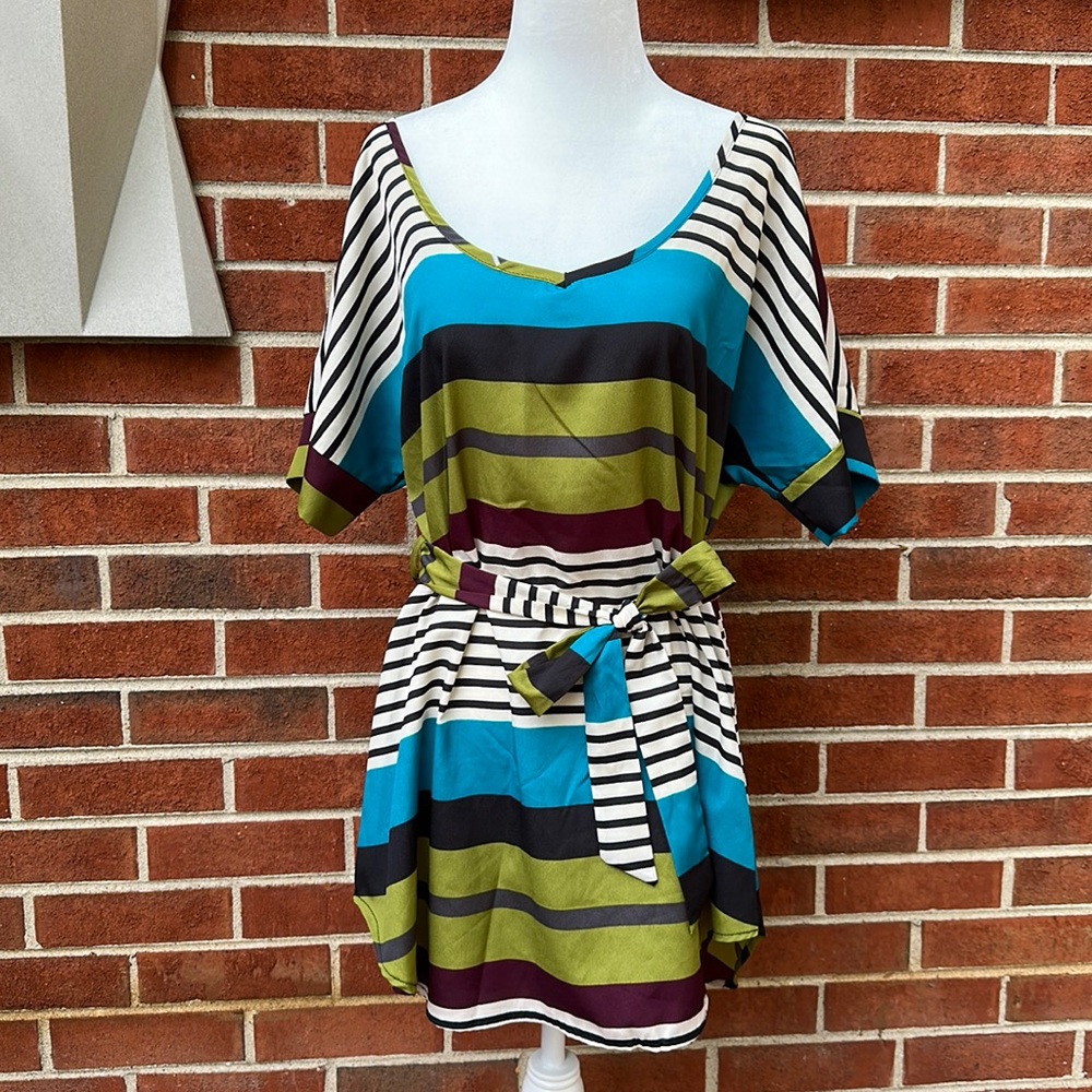 Poema Striped Tunic with Tie Waist Size S